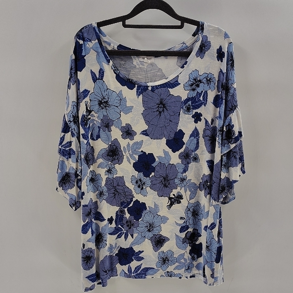 Westport Pullover Floral Blouse Size 2X Ruffle Sleeve